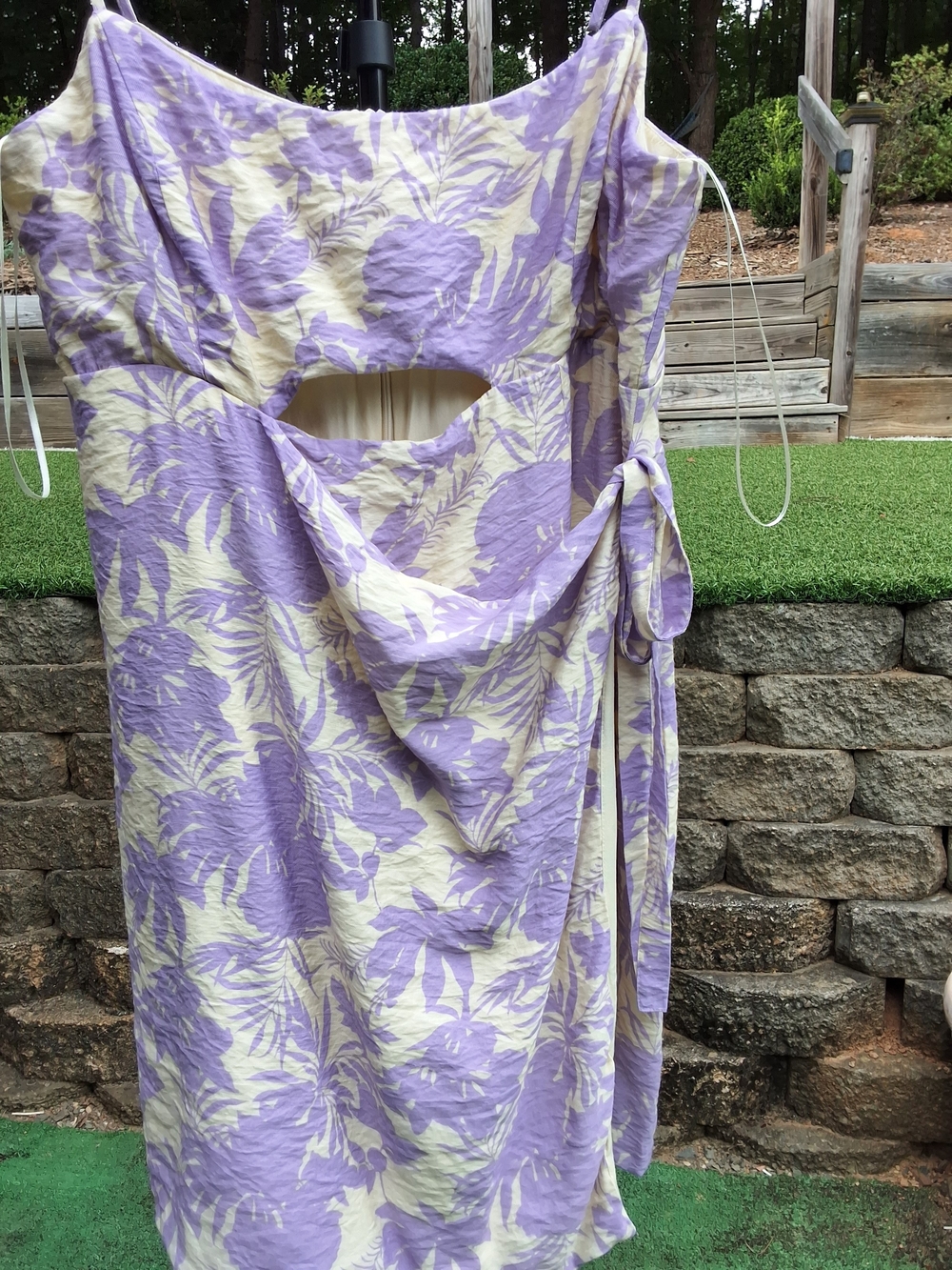 ASTR The Label XL Floral Cutout Mini Dress Lavender Tropical Side Tie